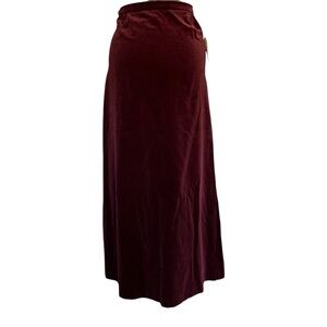 Vtg Velvet Maxi Skirt Burgundy Wine Sz L Cotton Holiday Party Christmas